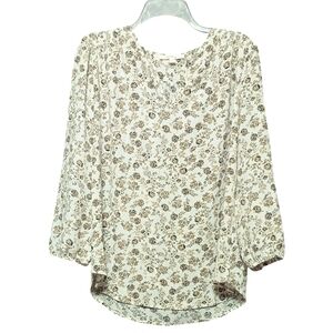 Fun 2 Fun Cream and Brown Floral Blouse